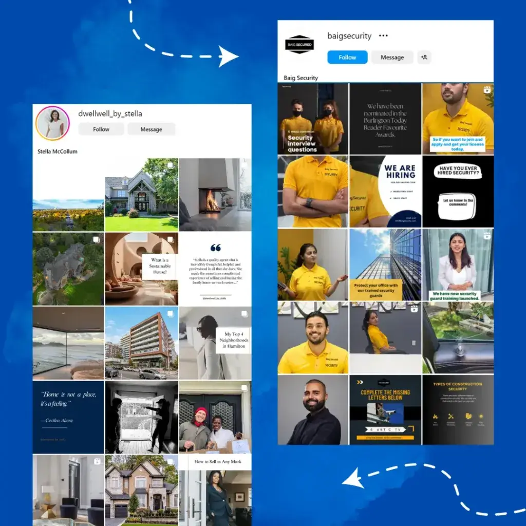 Social media marketing services visualized on past clients accounts